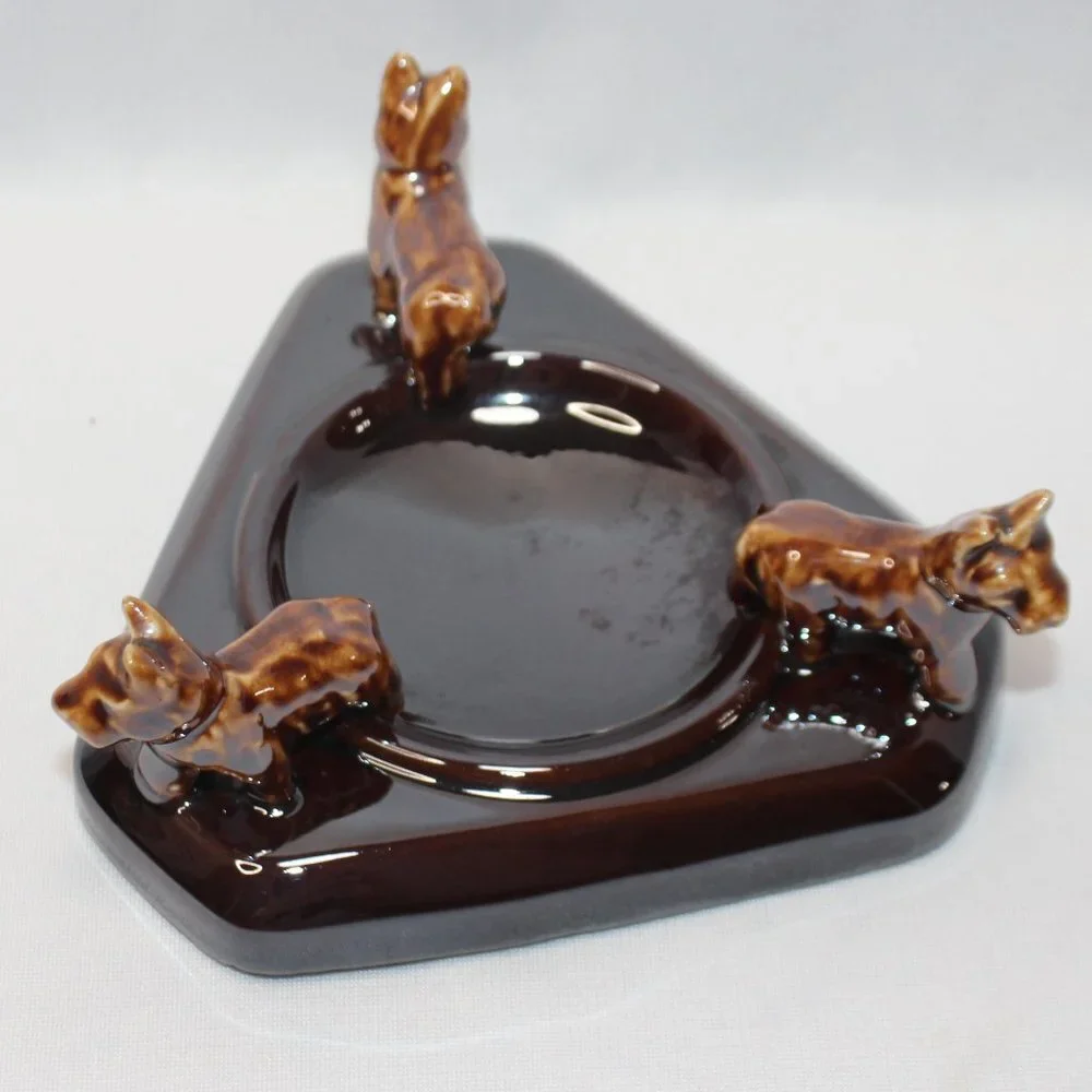 Vintage Trio Brown Scottish Terrier Dogs Ceramic Trinket Dish